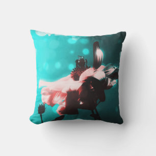Aqua N Pink Sunflower N Bee Retro Outdoor Pillow