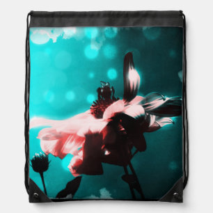 Aqua N Pink Sunflowers N Bee Drawstring Backpack