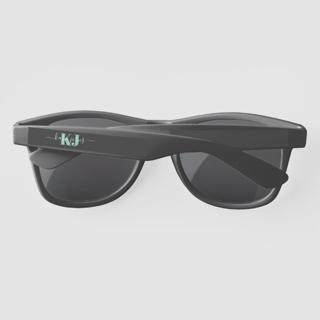 Aqua Name & Monogram | Retro Typography Sunglasses (Back)
