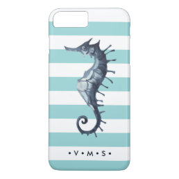 Aqua Nautical Seahorse personalized monogram iPhone 8 Plus/7 Plus Case