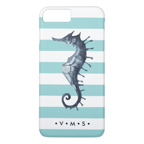 Aqua Nautical Seahorse personalized monogram iPhone 8 Plus7 Plus Case