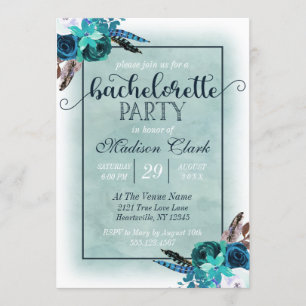 Aqua & Navy Blue Bachelorette Party Invitation