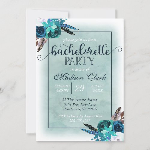 Aqua  Navy Blue Bachelorette Party Invitation