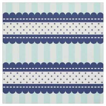 Aqua Navy Blue Stripes And Polka Dots Pattern Fabric by VintageDesignsShop at Zazzle