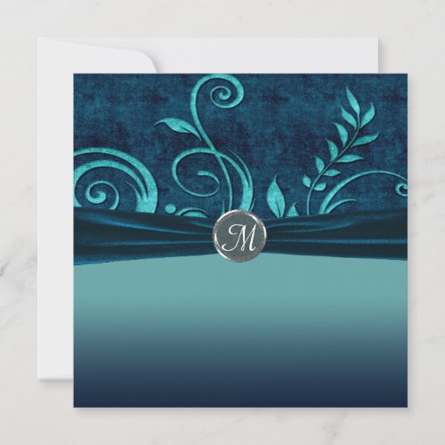 Aqua &amp; Navy Blue Velvet Wedding Swirl Announcement