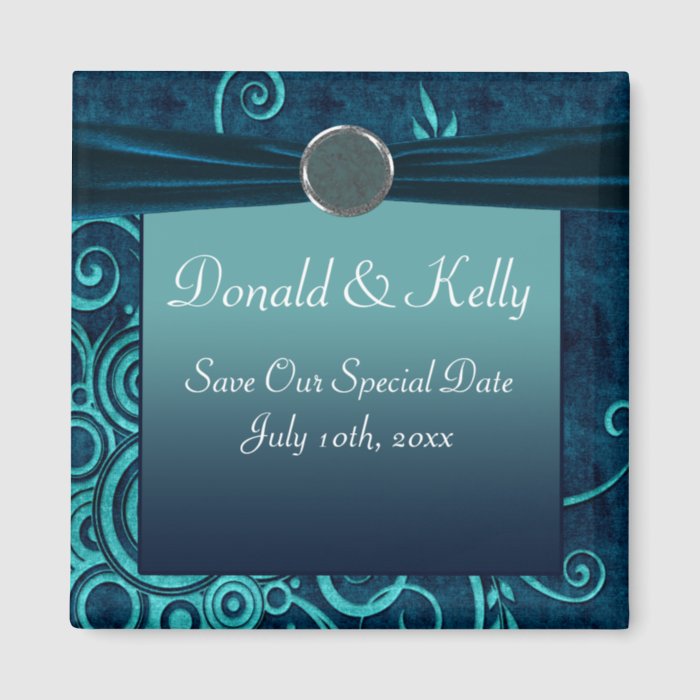 Aqua & Navy Blue Velvet Wedding Swirl Refrigerator Magnets