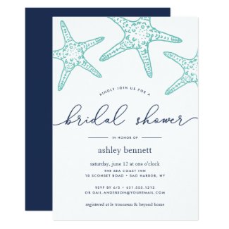 Aqua & Navy Starfish Bridal Shower Invitation