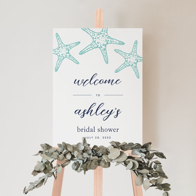 Aqua & Navy Starfish Bridal Shower Welcome Sign (Creator Uploaded)
