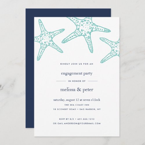 Aqua  Navy Starfish Engagement Party Invitation