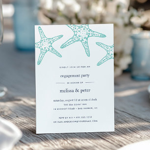 Aqua & Navy Starfish Engagement Party Invitation