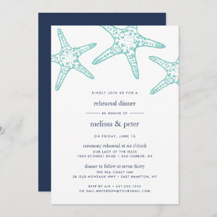 Aqua & Navy Starfish Rehearsal Dinner Invitation