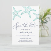 Aqua & Navy Starfish Save the Date Card (Standing Front)