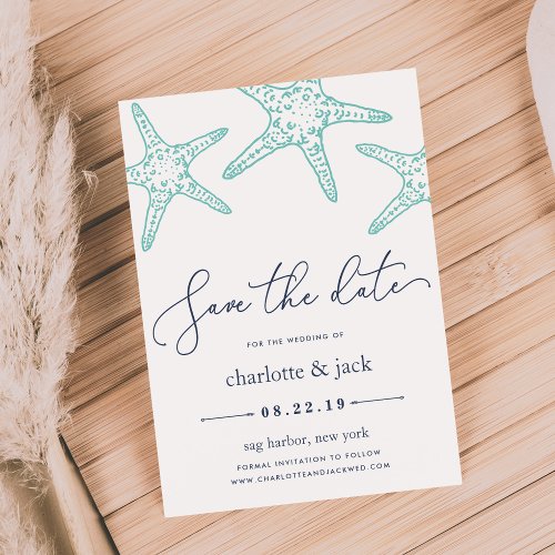 Aqua  Navy Starfish Save the Date Card