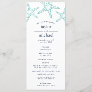 Aqua & Navy Starfish Wedding Ceremony Program