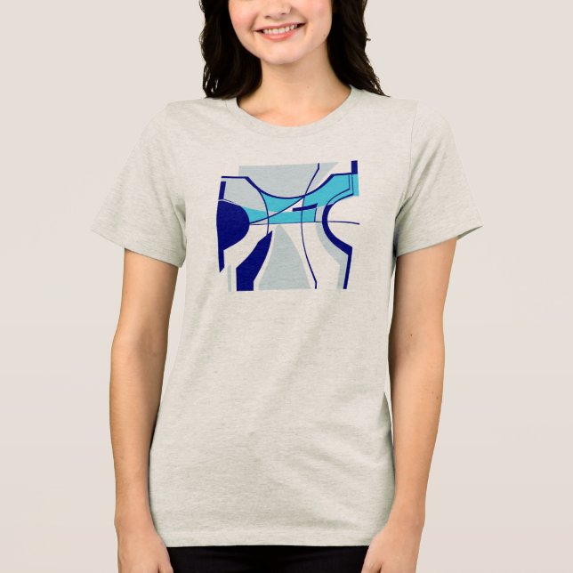 Aqua Navy Teal Swirling MCM Geometric Abstract Tri-Blend Shirt (Front)