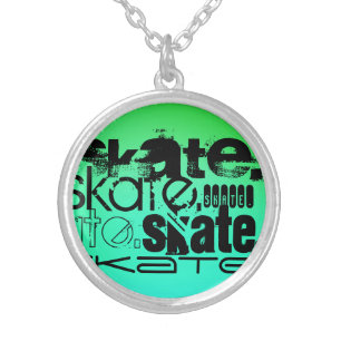 Aqua, Neon Green Gradient; Skate Silver Plated Necklace