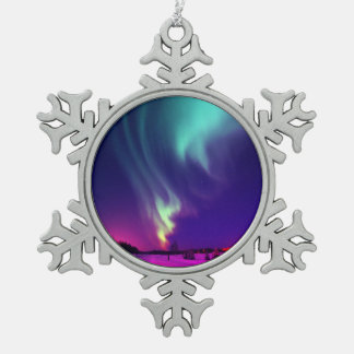 Aqua Northern Lights Alaskan Nights Snowflake Pewter Christmas Ornament
