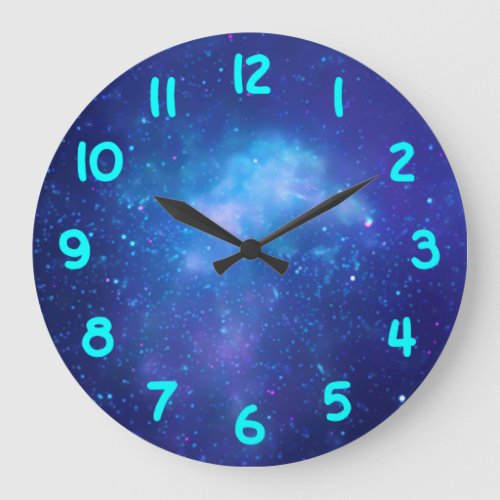 Aqua Numbers Blue Galactic Center Celestial Photo Large Clock