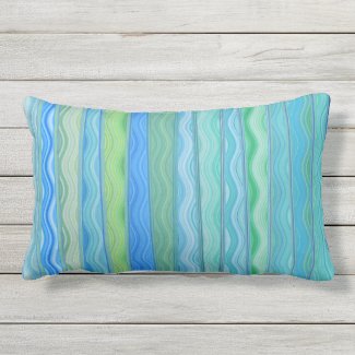 Aqua Ocean Abstract Stripe Lumbar Pillow