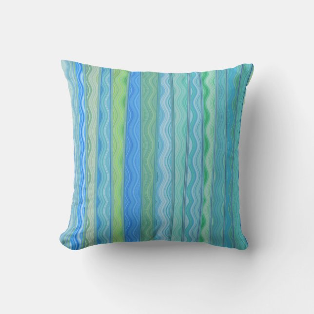Aqua Ocean Abstract Stripe Pillow 16x16 (Front)