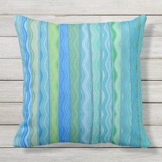 Aqua Ocean Abstract Stripe Pillow 20x20