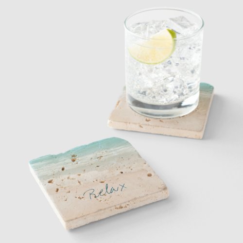 Aqua Ocean Beach Vibes  Stone Coaster