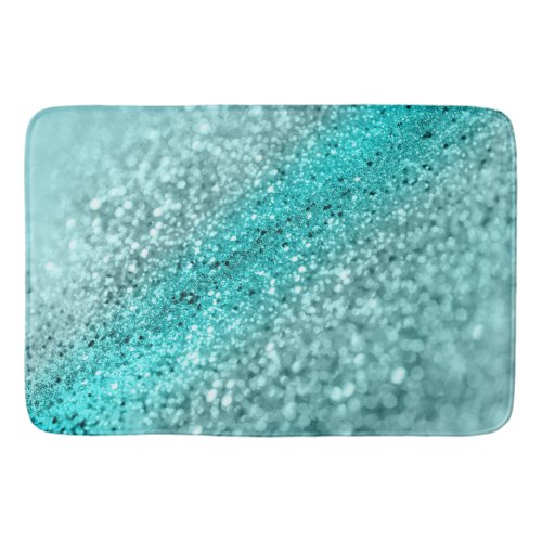 Aqua Ocean Bokeh Glitter 1 Faux Glitter decor  Bath Mat