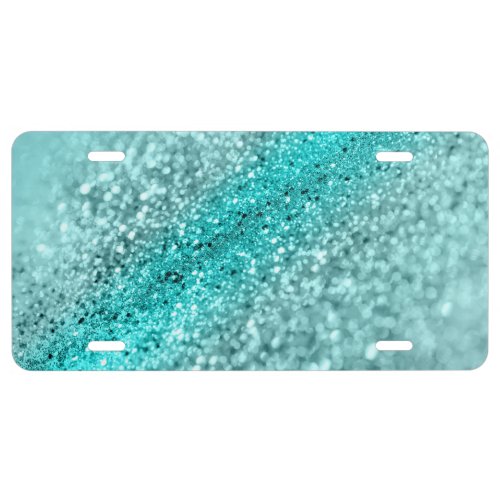 Aqua Ocean Bokeh Glitter 1 Faux Glitter decor  License Plate