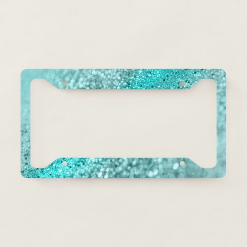 Aqua Ocean Bokeh Glitter 1 Faux Glitter decor  License Plate Frame