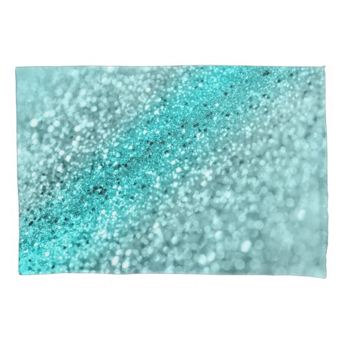 Aqua Ocean Bokeh Glitter 1 Faux Glitter decor  Pillow Case