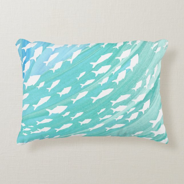 Aqua Ocean Fish Nautical  Accent Pillow (Front)