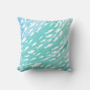 Aqua Ocean Fish Nautical Throw Pillow