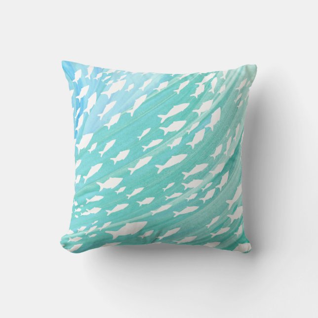 Aqua Ocean Fish Nautical  Throw Pillow (Front)