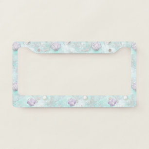 Aqua Ocean Waves & Seashell Pattern (7) License Plate Frame