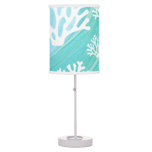 Aqua Ocean White Coral Beachy Pattern Table Lamp