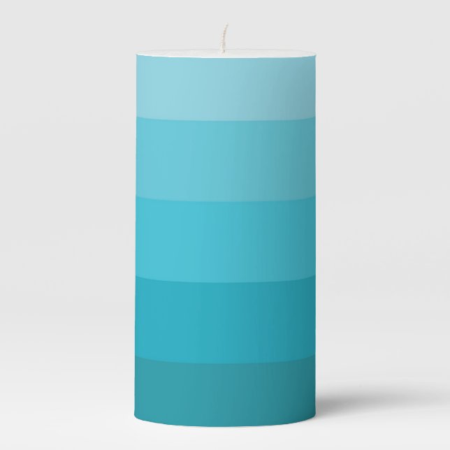Aqua Ombre Bathroom Decor Pillar Candle (Front)
