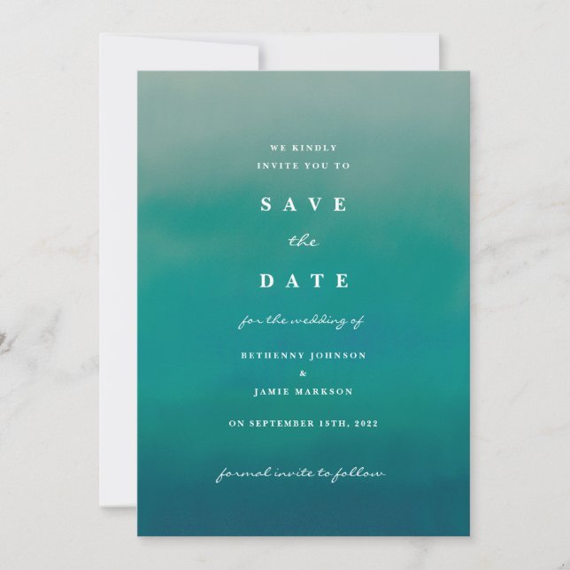 Aqua Ombre Boho Save the Date Invitation (Front)