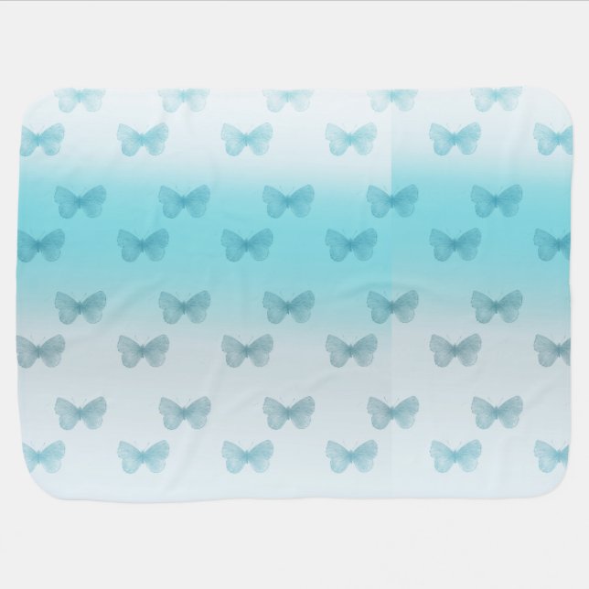 Aqua Ombre Butterflies Receiving Blanket (Horizontal)