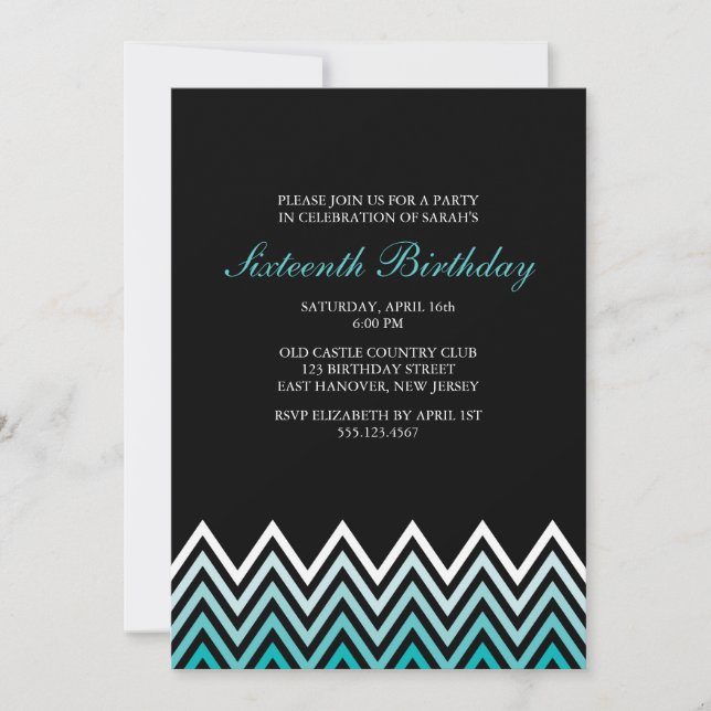Aqua Ombre Chevrons Birthday Invitation (Front)