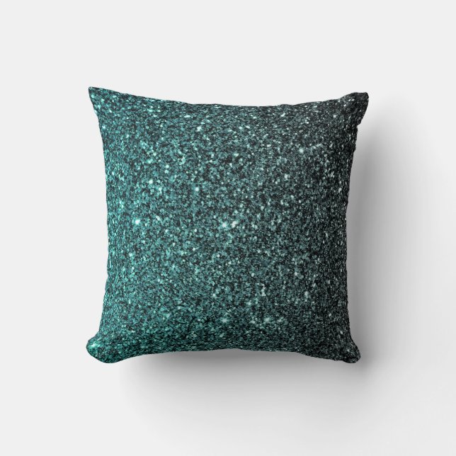 Aqua Ombre Faux Glitter Throw Pillow (Front)