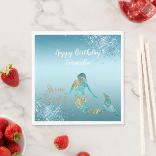 Aqua Ombre Gold Glitter Sparkle Mermaid Napkins
