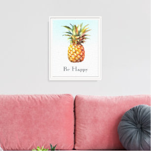 Aqua Ombre Happy Tropical Pineapple Canvas Print