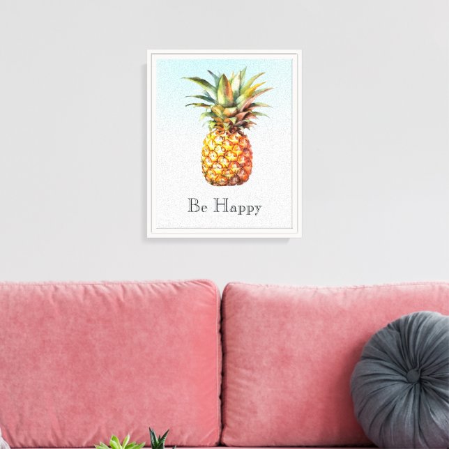 Aqua Ombre Happy Tropical Pineapple Canvas Print (Insitu(LivingRoom))