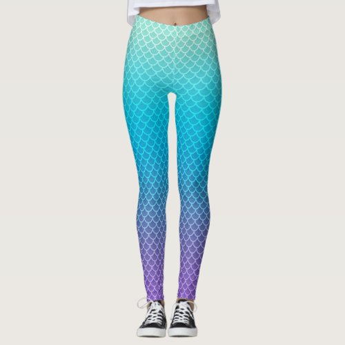 Aqua Ombre Mermaid Pattern Leggings