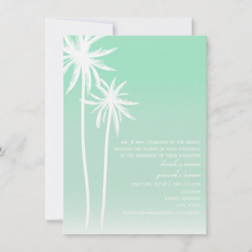 Aqua Ombré  Palm Trees Beach Wedding Invitation