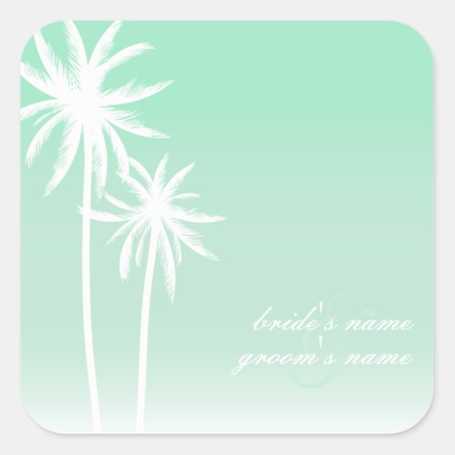 Aqua Ombr Palm Trees Beach Wedding Sticker