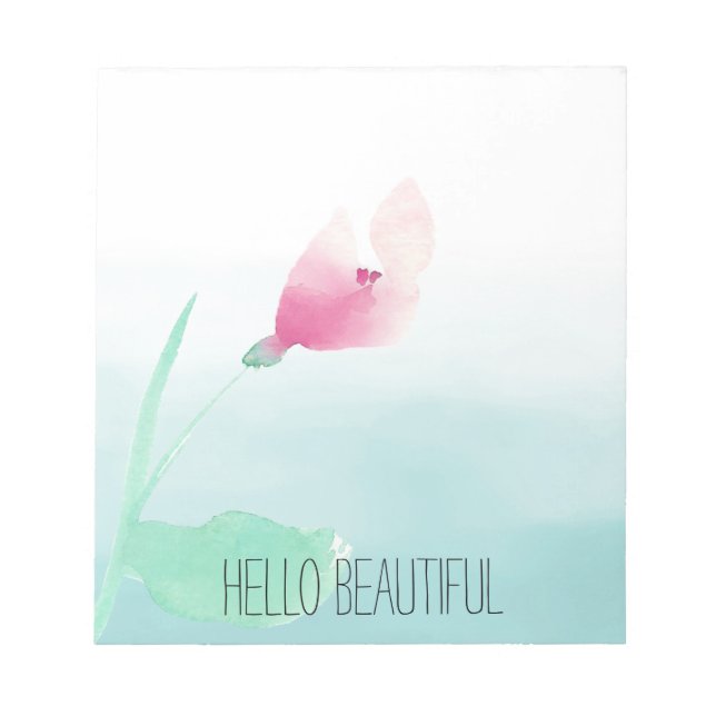 Aqua Ombre Pink Flower Notepad (Front)