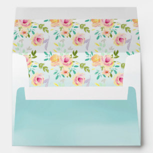 Aqua Ombre Pink Yellow Floral Envelope