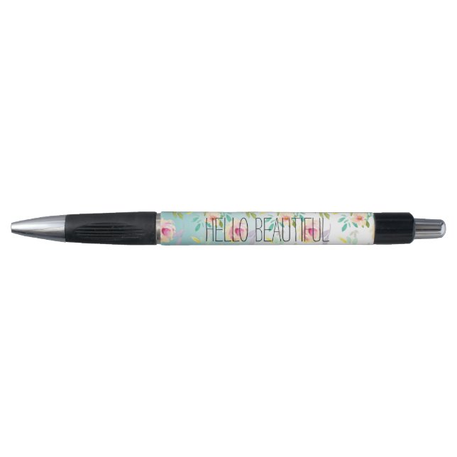 Aqua Ombre Pink Yellow Floral Pen (Front)