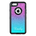 Aqua Ombre Purple Glitter Personalized OtterBox Defender iPhone Case